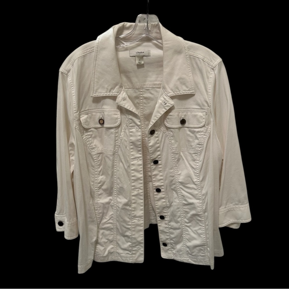 CJ Banks Cream Casual Button-Down Jacket